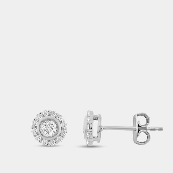 Gilded 1/2 Carat Lab-Grown Diamond Round-Shaped Stud Plus with a Round Halo