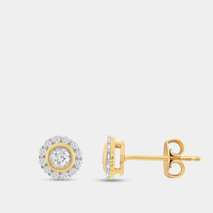 Gilded 1/2 Carat Lab-Grown Diamond Round-Shaped Stud Plus with a Round Halo