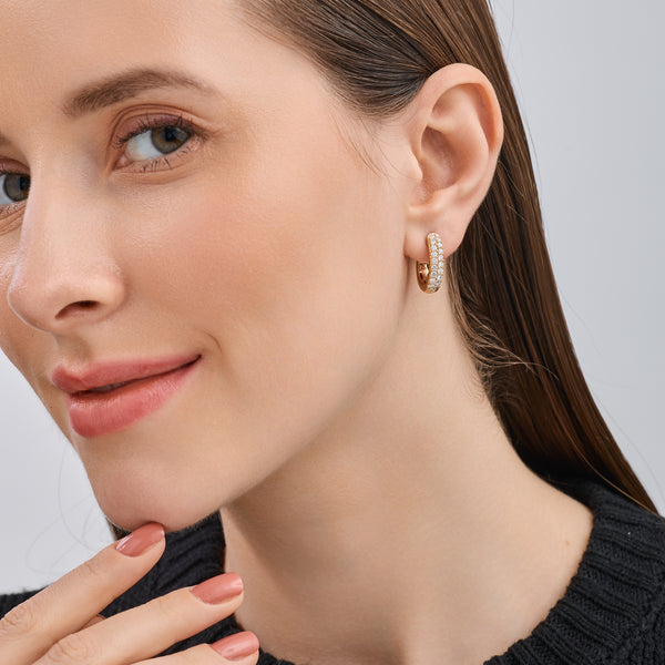 Gilded 1 Carat Lab-Grown Diamond Pavé Oval-Shaped Huggie Hoops