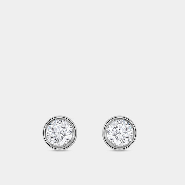 1 Carat Lab-Grown Diamond Round-Shaped, Bezel-Set Solitaire Studs — GILDED New York