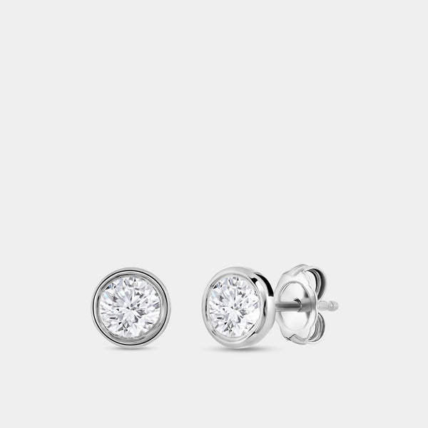 1 Carat Lab-Grown Diamond Round-Shaped, Bezel-Set Solitaire Studs — GILDED New York