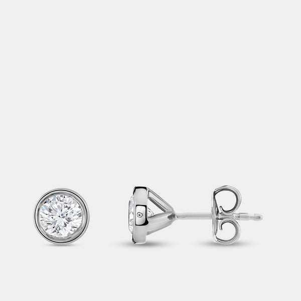 1 Carat Lab-Grown Diamond Round-Shaped, Bezel-Set Solitaire Studs — GILDED New York