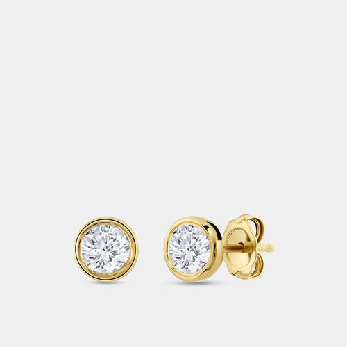 Gilded 1 Carat Lab-Grown Diamond Round-Shaped, Bezel-Set Solitaire Studs
