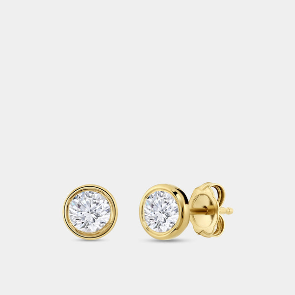 1 Carat Lab-Grown Diamond Round-Shaped, Bezel-Set Solitaire Studs — GILDED New York