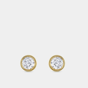 Gilded 1 Carat Lab-Grown Diamond Round-Shaped, Bezel-Set Solitaire Studs