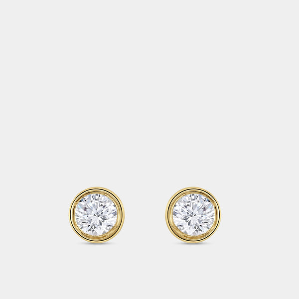 1 Carat Lab-Grown Diamond Round-Shaped, Bezel-Set Solitaire Studs — GILDED New York
