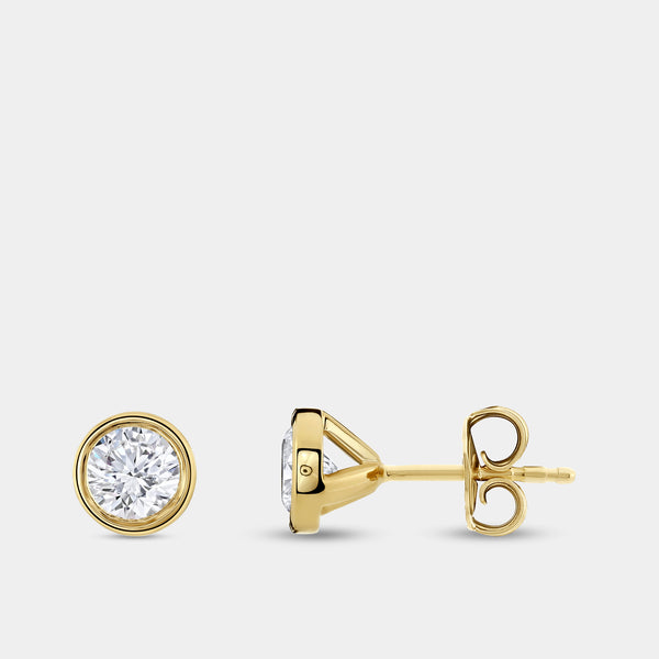 1 Carat Lab-Grown Diamond Round-Shaped, Bezel-Set Solitaire Studs — GILDED New York