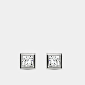 Gilded 1 Carat Lab-Grown Diamond Princess-Cut, Bezel-Set Solitaire Studs