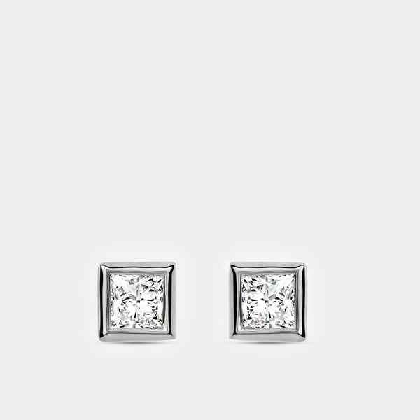 1 Carat Lab-Grown Diamond Princess-Cut, Bezel-Set Solitaire Studs — GILDED New York