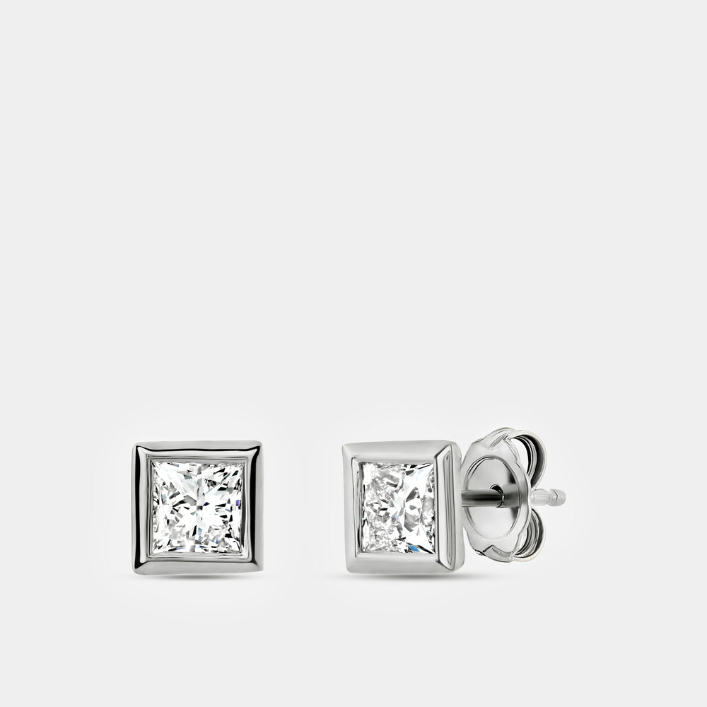 Gilded 1 Carat Lab-Grown Diamond Princess-Cut, Bezel-Set Solitaire Studs