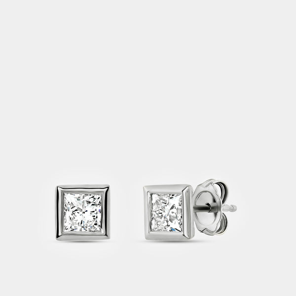 1 Carat Lab-Grown Diamond Princess-Cut, Bezel-Set Solitaire Studs — GILDED New York