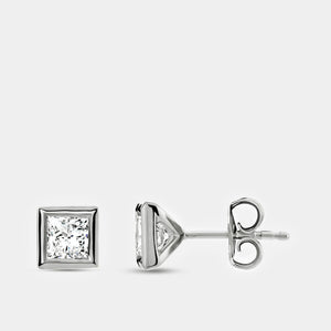 Gilded 1 Carat Lab-Grown Diamond Princess-Cut, Bezel-Set Solitaire Studs