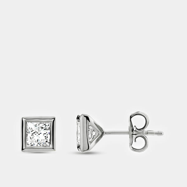 1 Carat Lab-Grown Diamond Princess-Cut, Bezel-Set Solitaire Studs — GILDED New York
