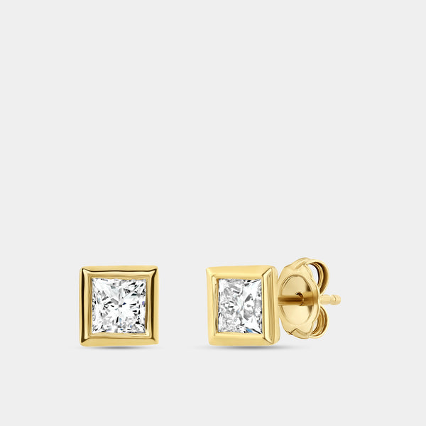 1 Carat Lab-Grown Diamond Princess-Cut, Bezel-Set Solitaire Studs — GILDED New York