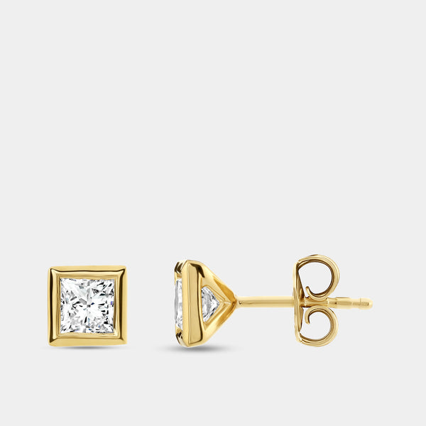 1 Carat Lab-Grown Diamond Princess-Cut, Bezel-Set Solitaire Studs — GILDED New York