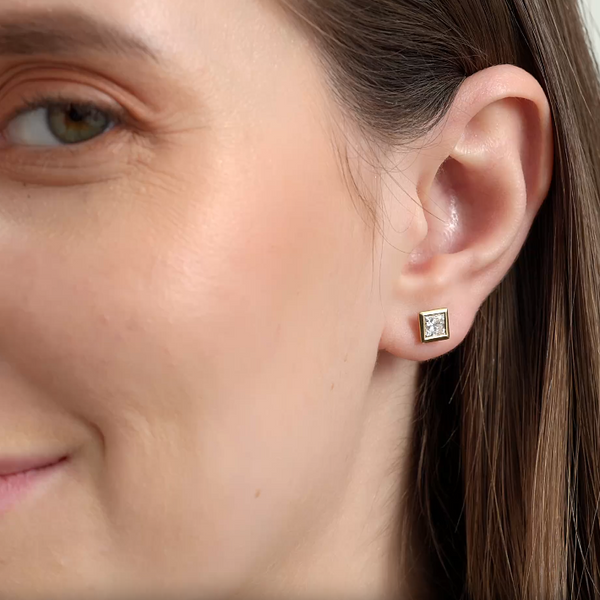 1 Carat Lab-Grown Diamond Princess-Cut, Bezel-Set Solitaire Studs — GILDED New York