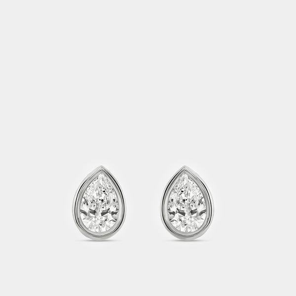 3/4 Carat Lab-Grown Diamond Pear-Shaped, Bezel-Set Solitaire Studs — GILDED New York