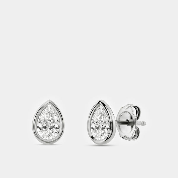 3/4 Carat Lab-Grown Diamond Pear-Shaped, Bezel-Set Solitaire Studs — GILDED New York