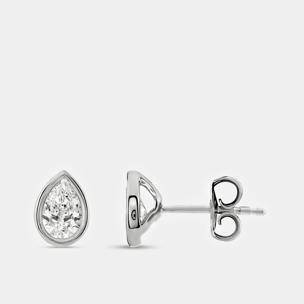 3/4 Carat Lab-Grown Diamond Pear-Shaped, Bezel-Set Solitaire Studs — GILDED New York