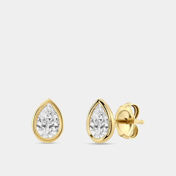 3/4 Carat Lab-Grown Diamond Pear-Shaped, Bezel-Set Solitaire Studs — GILDED New York
