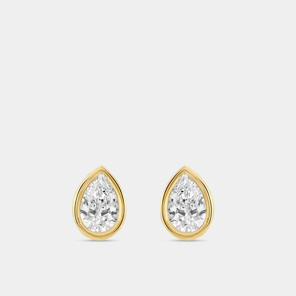 3/4 Carat Lab-Grown Diamond Pear-Shaped, Bezel-Set Solitaire Studs — GILDED New York