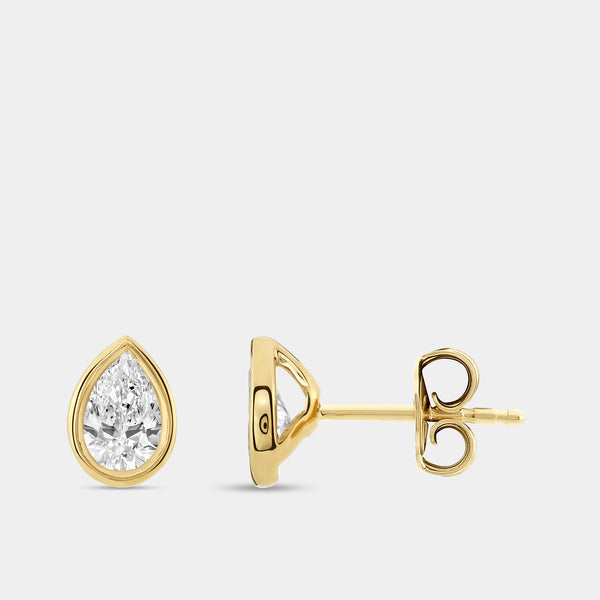 3/4 Carat Lab-Grown Diamond Pear-Shaped, Bezel-Set Solitaire Studs — GILDED New York