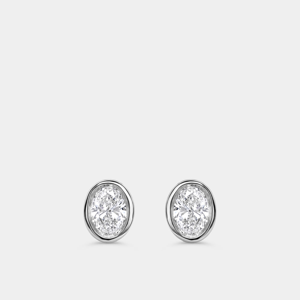 Gilded 3/4 Carat Lab-Grown Diamond Oval-Shaped, Bezel-Set Solitaire Studs