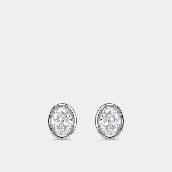 3/4 Carat Lab-Grown Diamond Oval-Shaped, Bezel-Set Solitaire Studs — GILDED New York