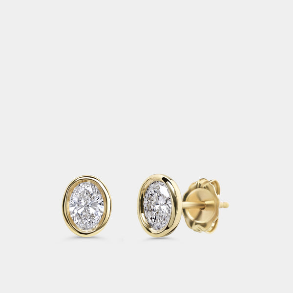 3/4 Carat Lab-Grown Diamond Oval-Shaped, Bezel-Set Solitaire Studs — GILDED New York