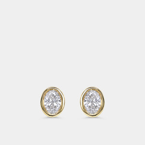 Gilded 3/4 Carat Lab-Grown Diamond Oval-Shaped, Bezel-Set Solitaire Studs