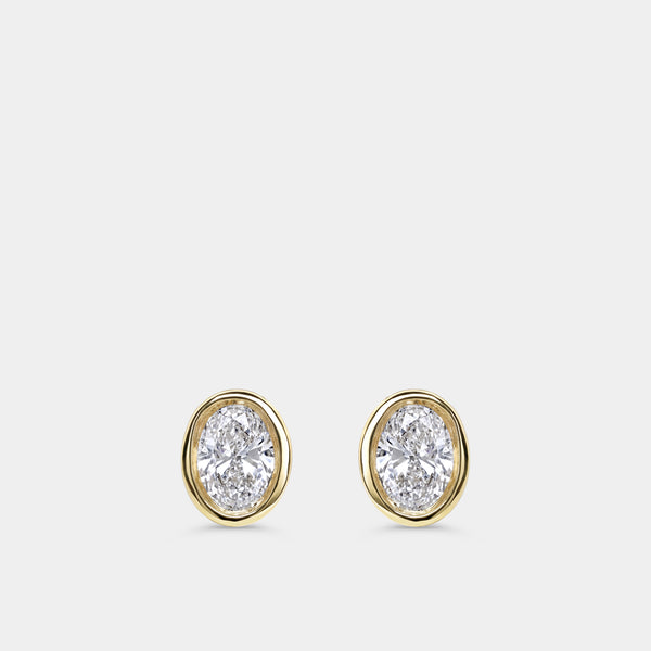 3/4 Carat Lab-Grown Diamond Oval-Shaped, Bezel-Set Solitaire Studs — GILDED New York