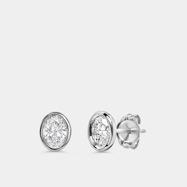 3/4 Carat Lab-Grown Diamond Oval-Shaped, Bezel-Set Solitaire Studs — GILDED New York