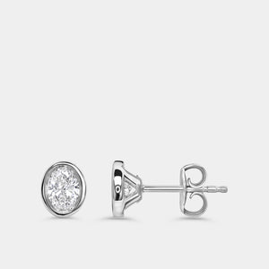 Gilded 3/4 Carat Lab-Grown Diamond Oval-Shaped, Bezel-Set Solitaire Studs