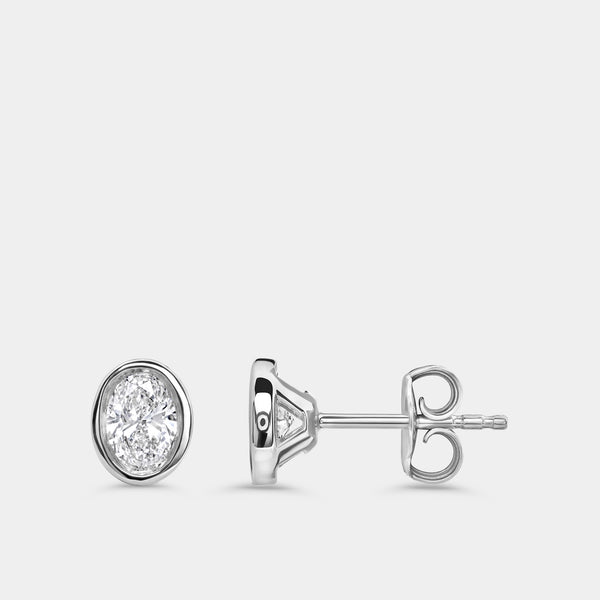3/4 Carat Lab-Grown Diamond Oval-Shaped, Bezel-Set Solitaire Studs — GILDED New York