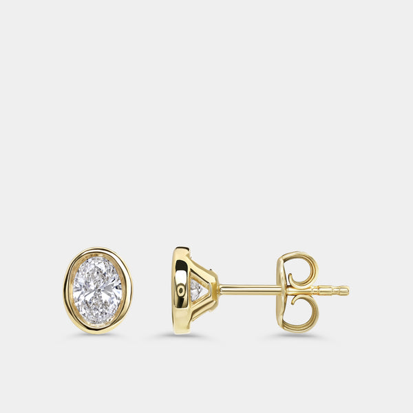 3/4 Carat Lab-Grown Diamond Oval-Shaped, Bezel-Set Solitaire Studs — GILDED New York