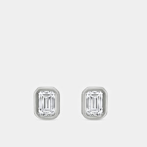 Gilded 3/4 Carat Lab-Grown Diamond Emerald-Cut, Bezel-Set Solitaire Studs