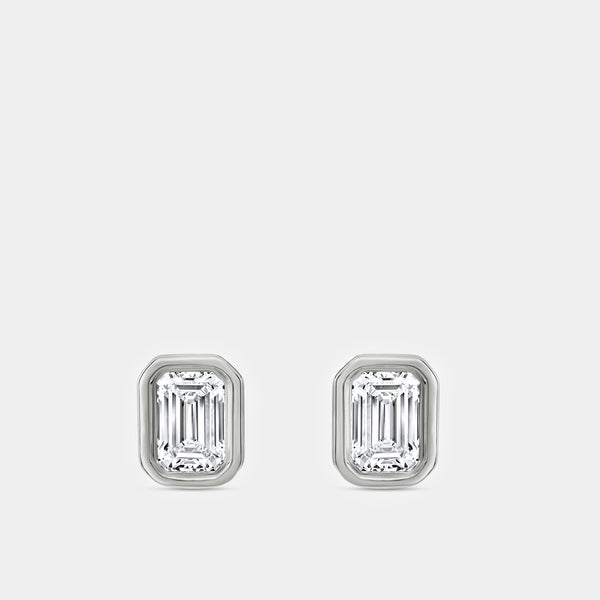 3/4 Carat Lab-Grown Diamond Emerald-Cut, Bezel-Set Solitaire Studs — GILDED New York