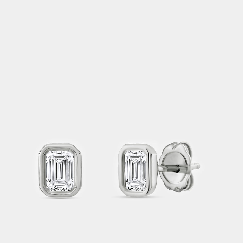 Gilded 3/4 Carat Lab-Grown Diamond Emerald-Cut, Bezel-Set Solitaire Studs