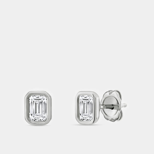 3/4 Carat Lab-Grown Diamond Emerald-Cut, Bezel-Set Solitaire Studs — GILDED New York