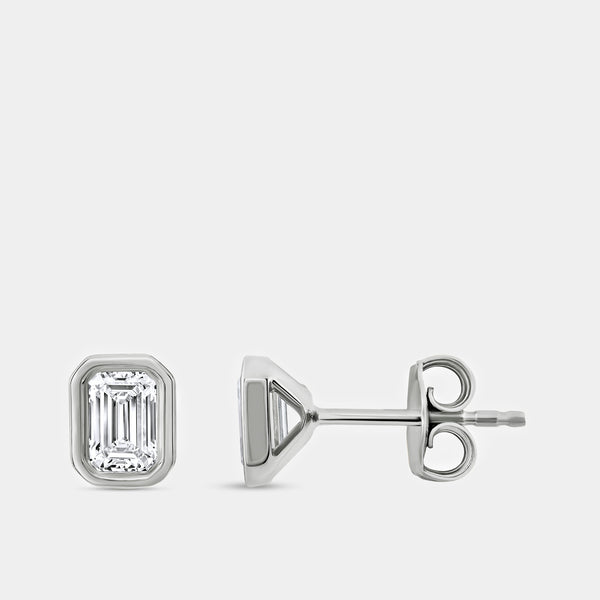 3/4 Carat Lab-Grown Diamond Emerald-Cut, Bezel-Set Solitaire Studs — GILDED New York