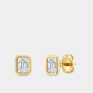 Gilded 3/4 Carat Lab-Grown Diamond Emerald-Cut, Bezel-Set Solitaire Studs