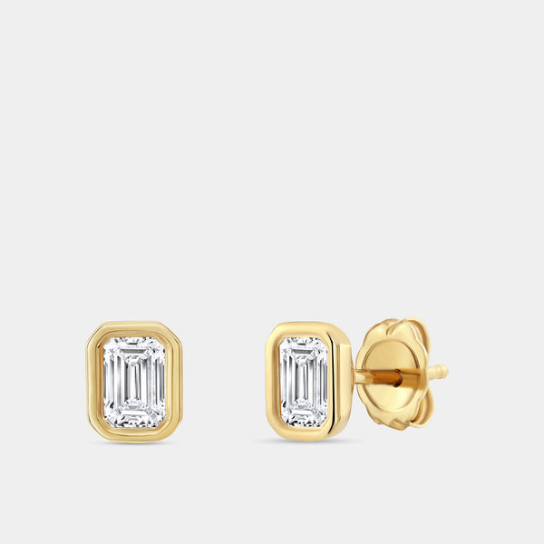 3/4 Carat Lab-Grown Diamond Emerald-Cut, Bezel-Set Solitaire Studs — GILDED New York
