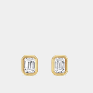 Gilded 3/4 Carat Lab-Grown Diamond Emerald-Cut, Bezel-Set Solitaire Studs