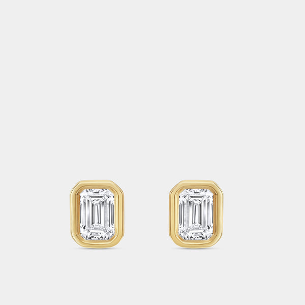 3/4 Carat Lab-Grown Diamond Emerald-Cut, Bezel-Set Solitaire Studs — GILDED New York