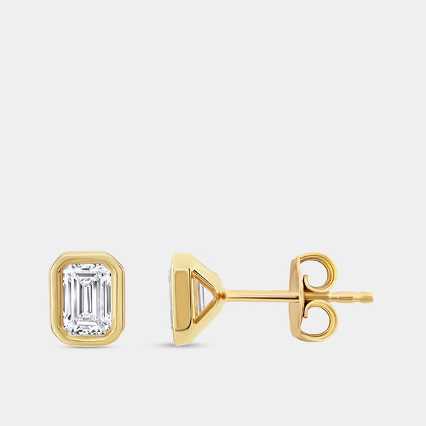 3/4 Carat Lab-Grown Diamond Emerald-Cut, Bezel-Set Solitaire Studs — GILDED New York