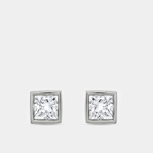Gilded 2 Carat Lab-Grown Diamond Princess-Cut, Bezel-Set Solitaire Studs