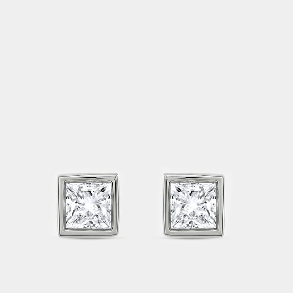 Gilded 2 Carat Lab-Grown Diamond Princess-Cut, Bezel-Set Solitaire Studs