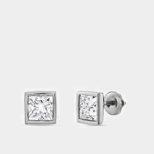 Gilded 2 Carat Lab-Grown Diamond Princess-Cut, Bezel-Set Solitaire Studs