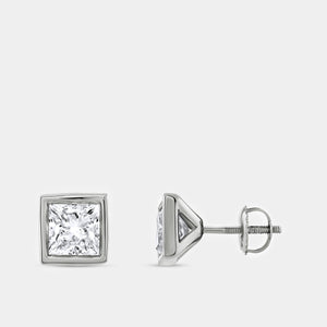 Gilded 2 Carat Lab-Grown Diamond Princess-Cut, Bezel-Set Solitaire Studs