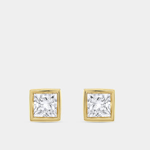 Gilded 2 Carat Lab-Grown Diamond Princess-Cut, Bezel-Set Solitaire Studs